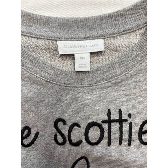 Charter Club Scottie Dog Sweatshirt Top Women's PETITE MEDIUM Gray Black Relaxed - Picture 7 of 10